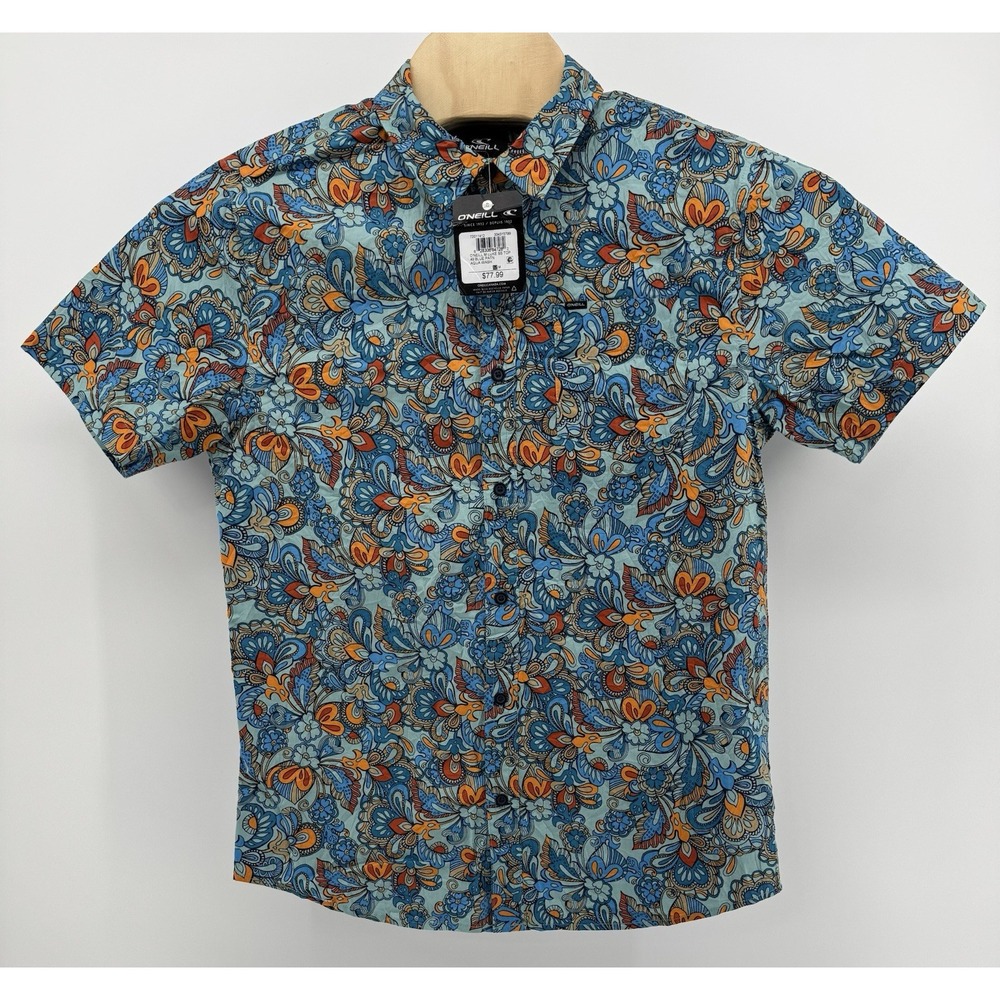 O'Neill Hawaiian Shirt Men's Size M Floral Aqua Wash Beach Aloha Boho NWT
